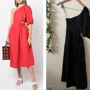 NWOT Nicholas Black Crissa One-shoulder Cutout Linen Midi Dress